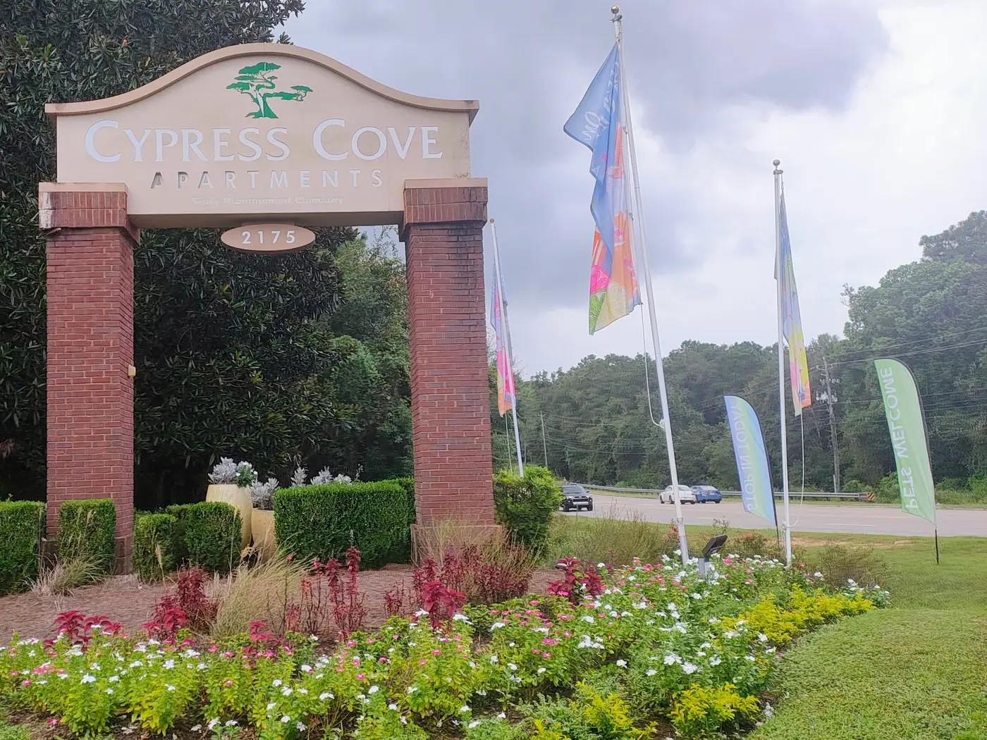 Cypress Cove entrance arch at 2175 Schillinger Road South