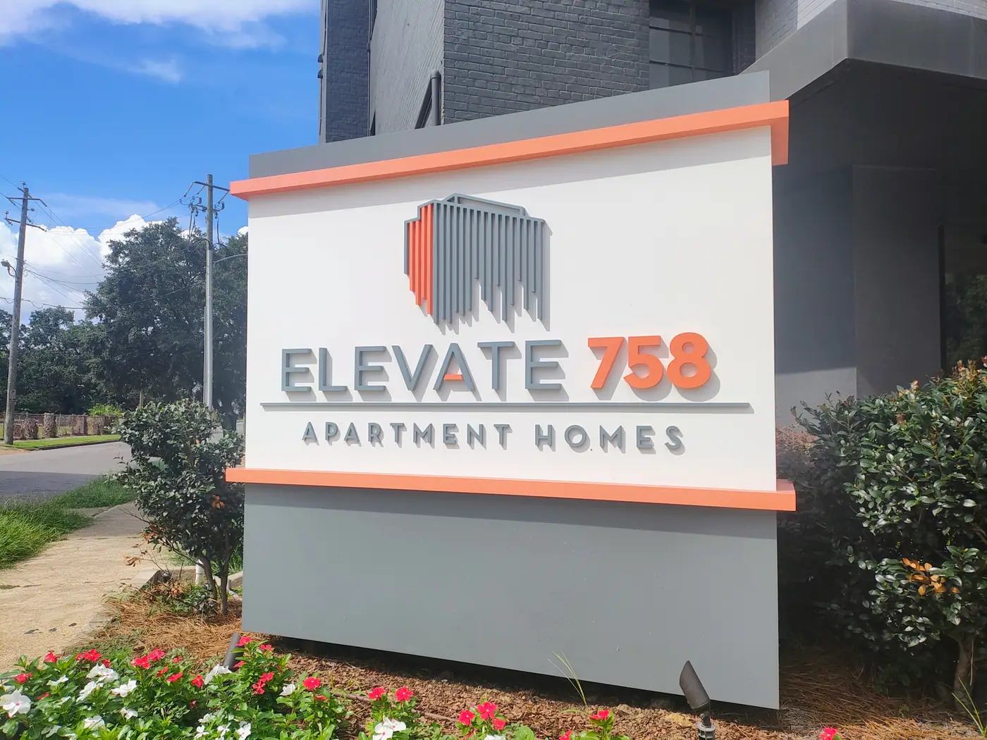 Elevate 758 Apartment Homes entrance sign