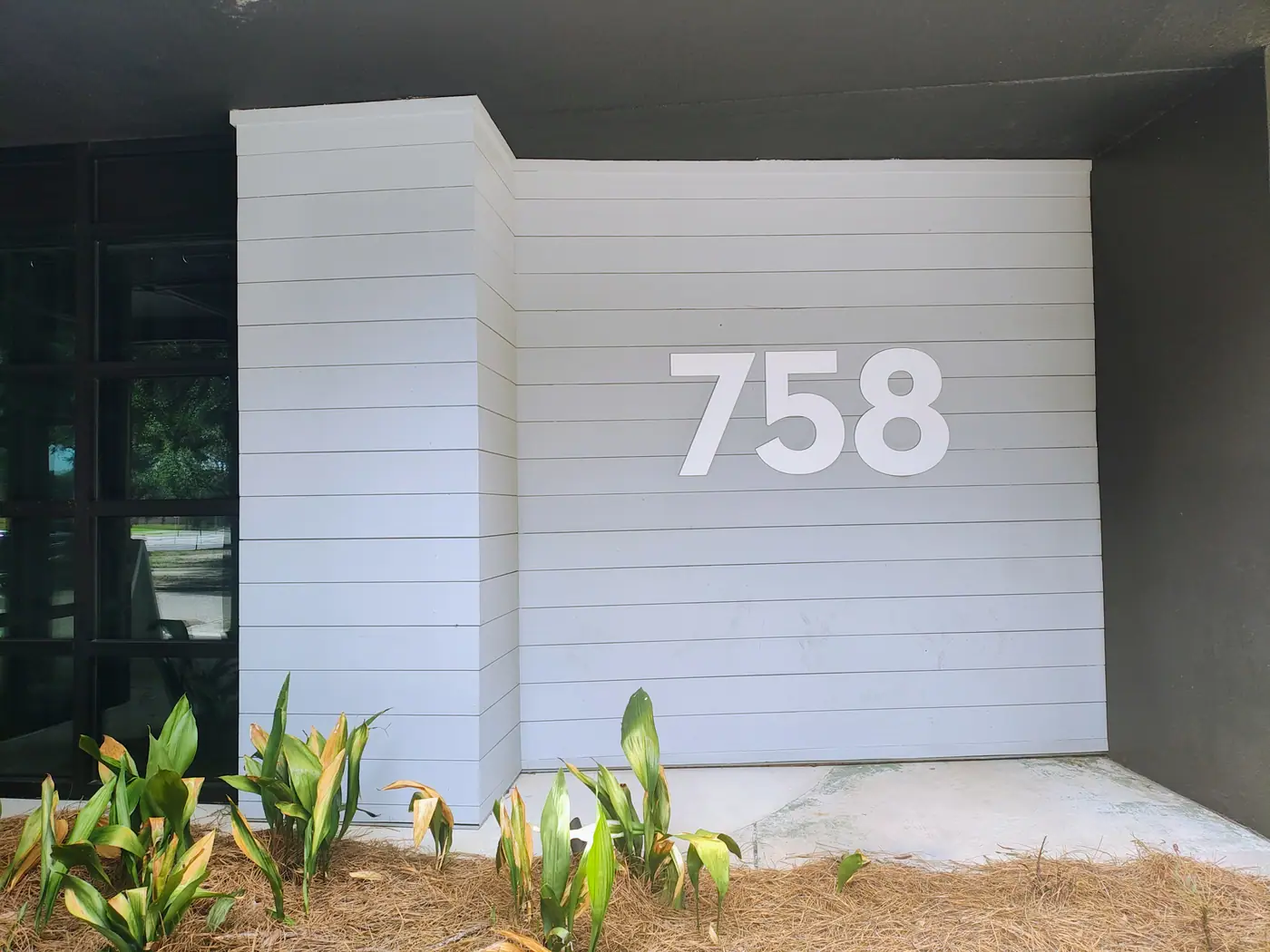 The 758 street number on the Elevate 758 facade