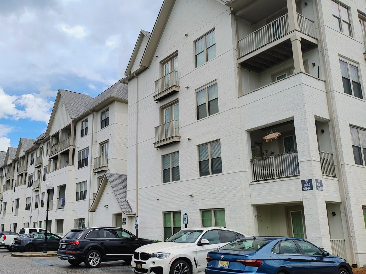 Balconies overlooking the parking court at Highland at Springhill