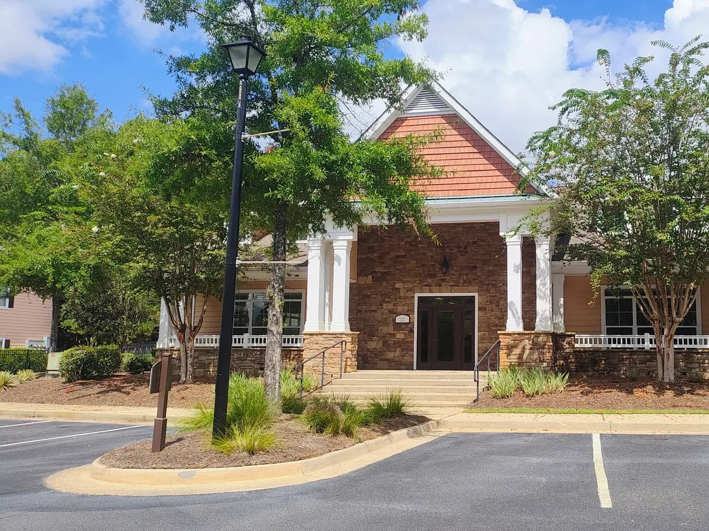 Stone and brick clubhouse at Stone Ridge in West Mobile