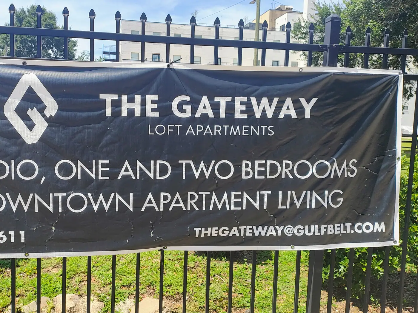 Banner advertising studio, one and two bedroom lofts at The Gateway
